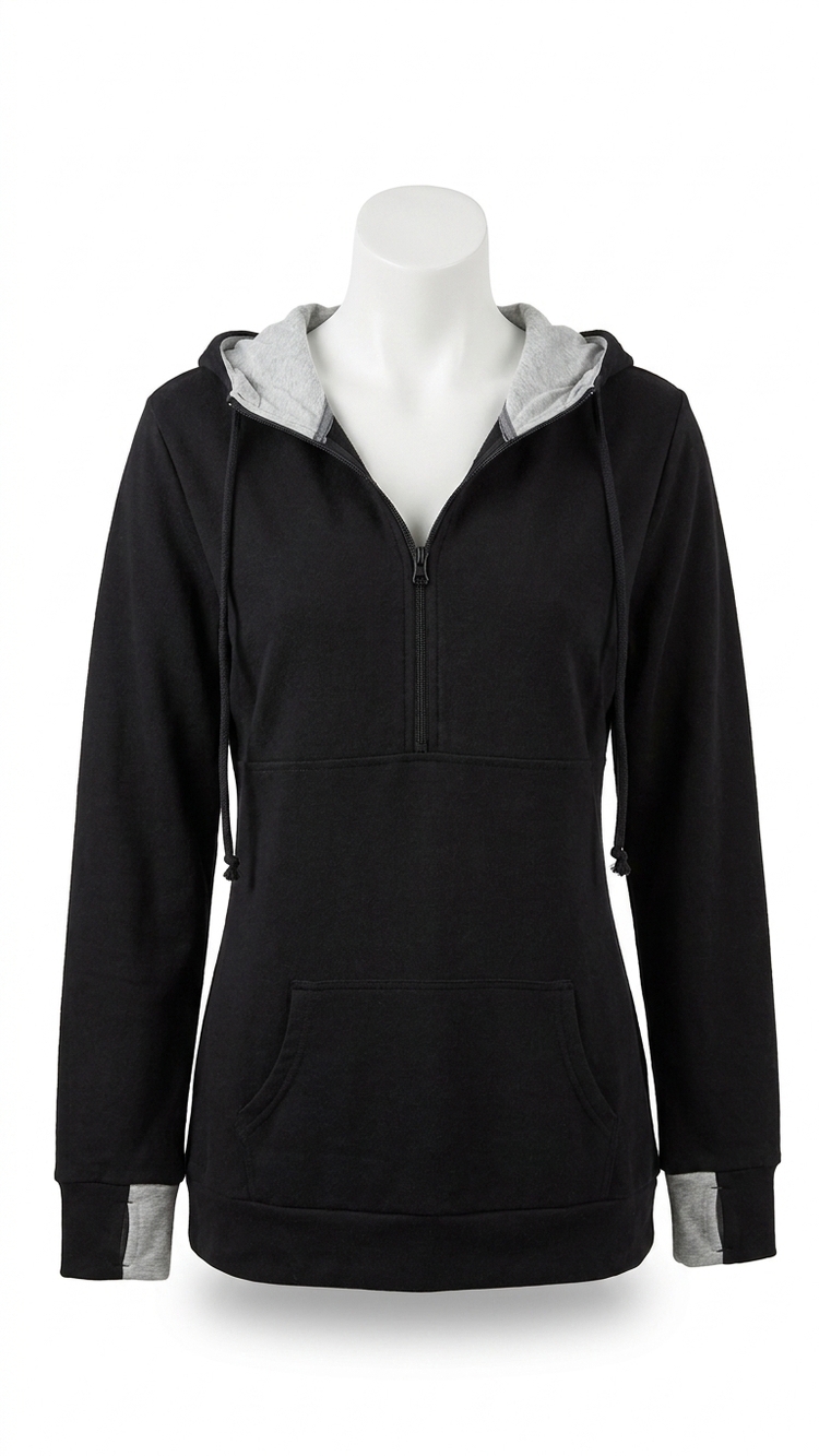 NEW MICHELLE MAE classic black half zip hoodie in black